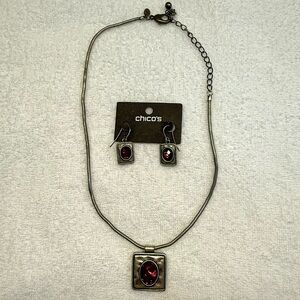 Chico's Silver Jewelry Set with Amber Color Stones